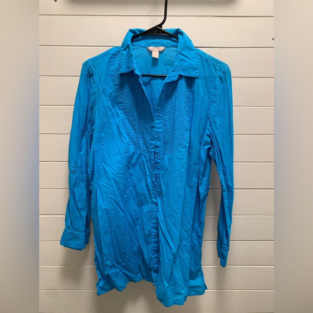 Women’s Large 10-12 White Stag Blouse Micro Pintuck Long Sleeve
